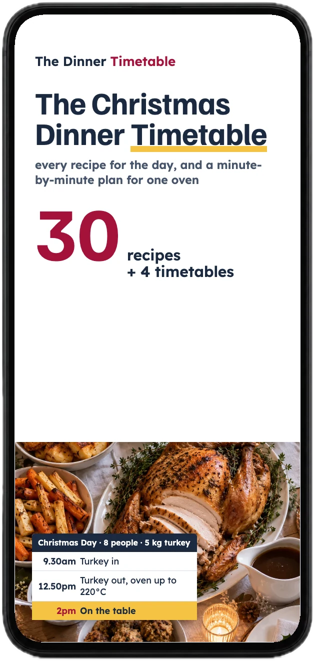 The cover of The Christmas Dinner Timetable, Standard plan, on a phone